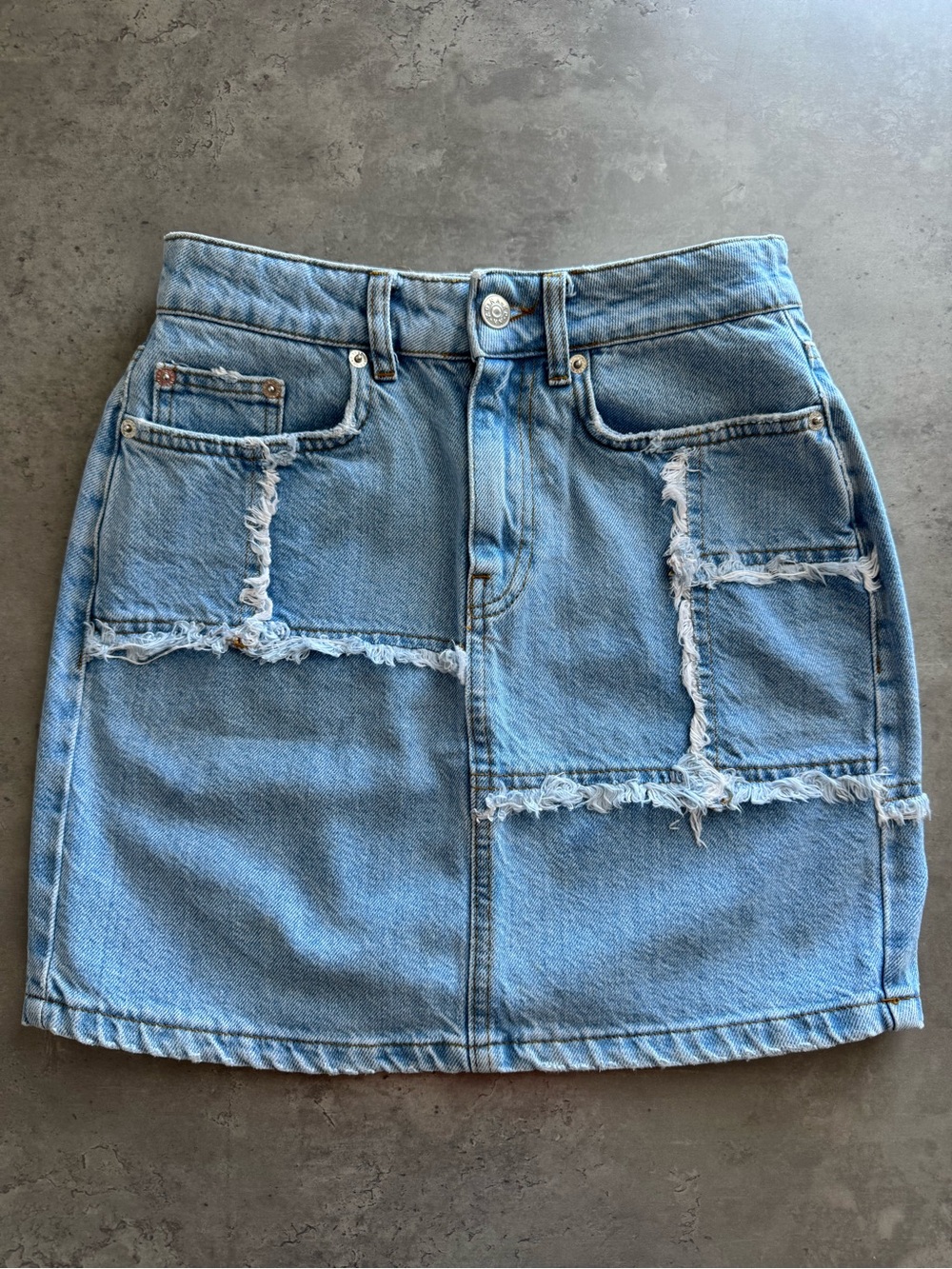 Na-Kd Light Blue Distressed Denim Mini Skirt